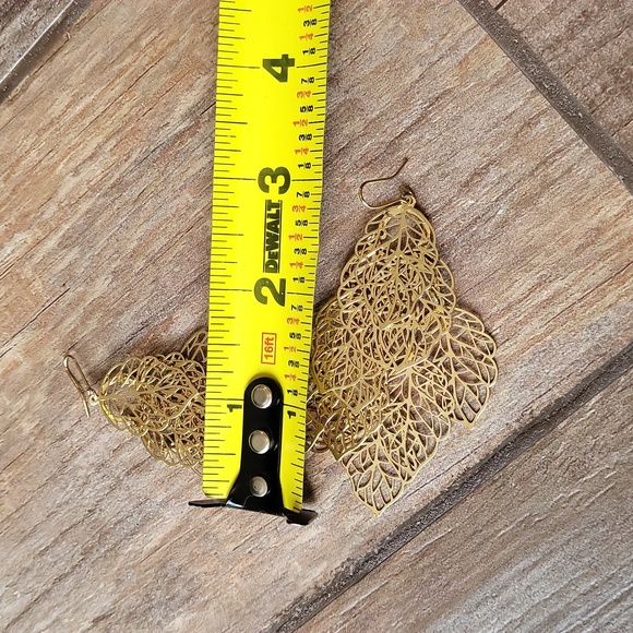 14K Gold Plated Lightweight Leaf Dangle Drop Earrings - Picture 7 of 7